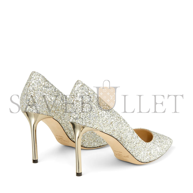 Ji*y Ch* romy 85 champagne coarse glitter fabric pointy toe pumps romy85cgf